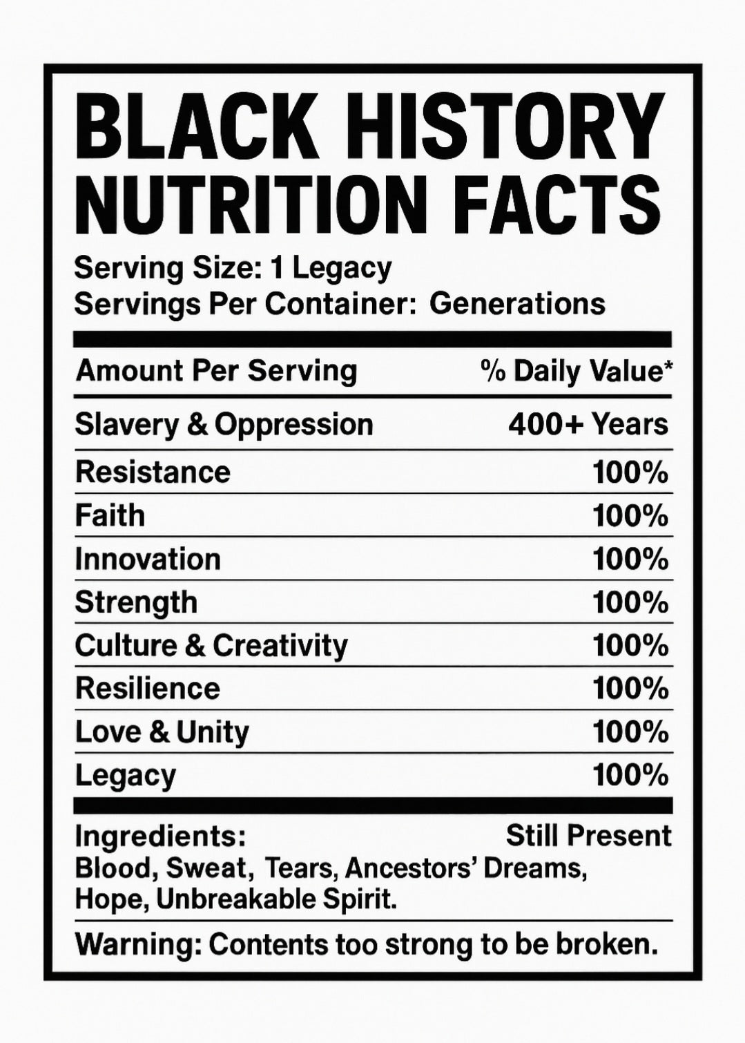 Black History Nutrition Facts Tracksuit Unisex