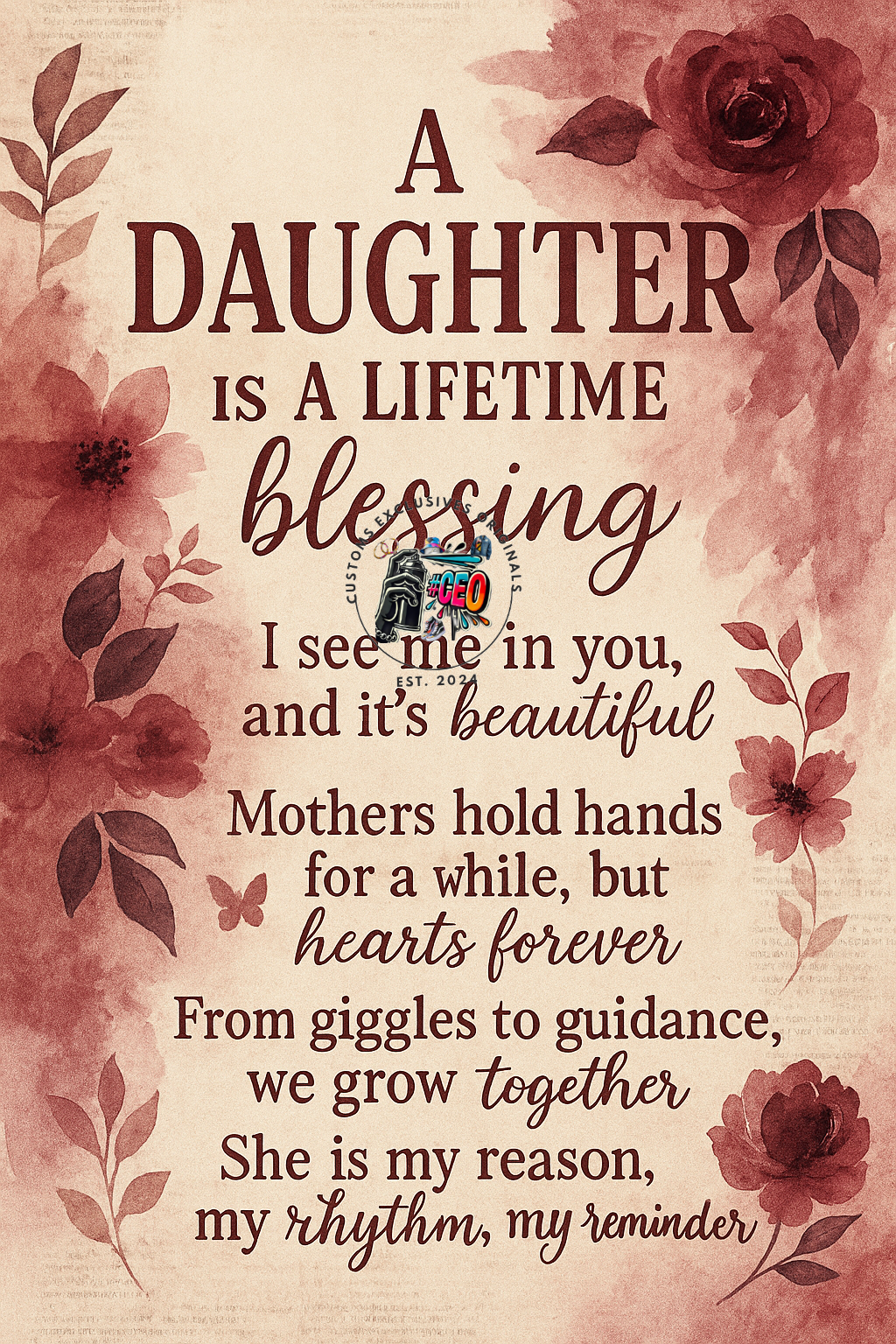 A daughter is typography - Commercial Use - Tumbler, Mug, Cap Designs (Instant Digital Download) - PNG