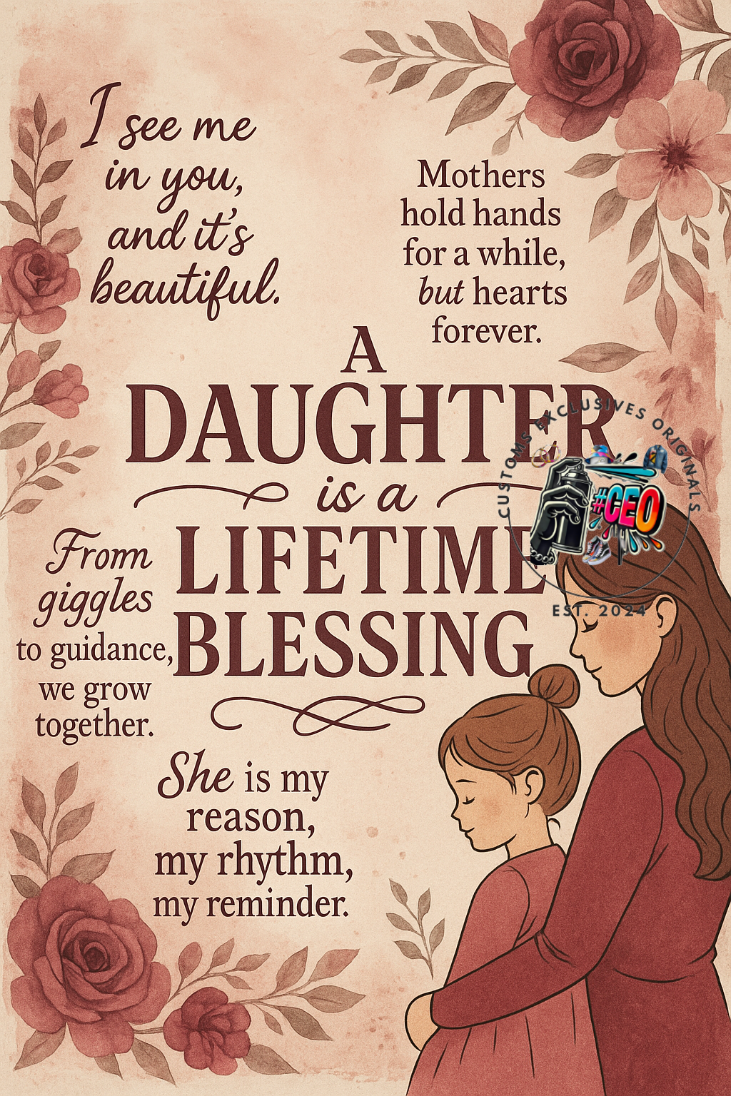 A daughter is illustration - Commercial Use - Tumbler, Mug, Cap Designs (Instant Digital Download) - PNG