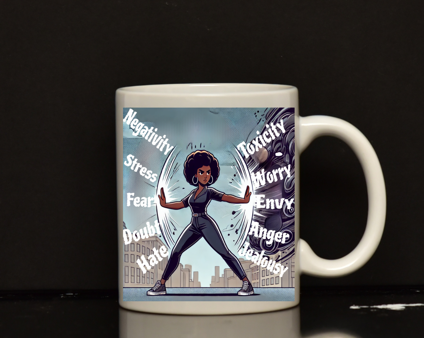 Block negative energy mug