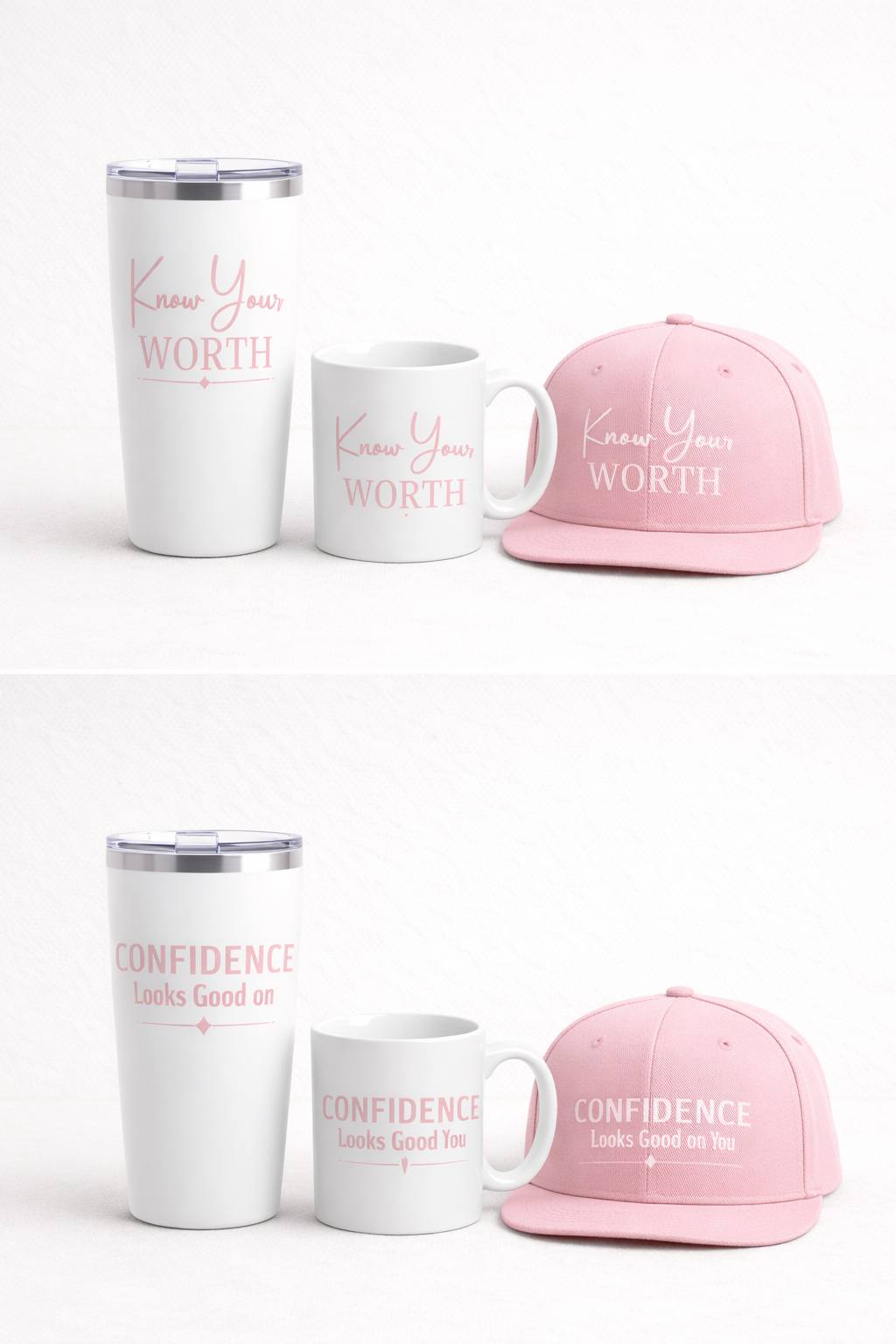 Confidence & Self-Worth Starter Pack – Commercial Use Empowerment Tumbler, Mug, Cap Designs (Digital Download) - JPG/PNG