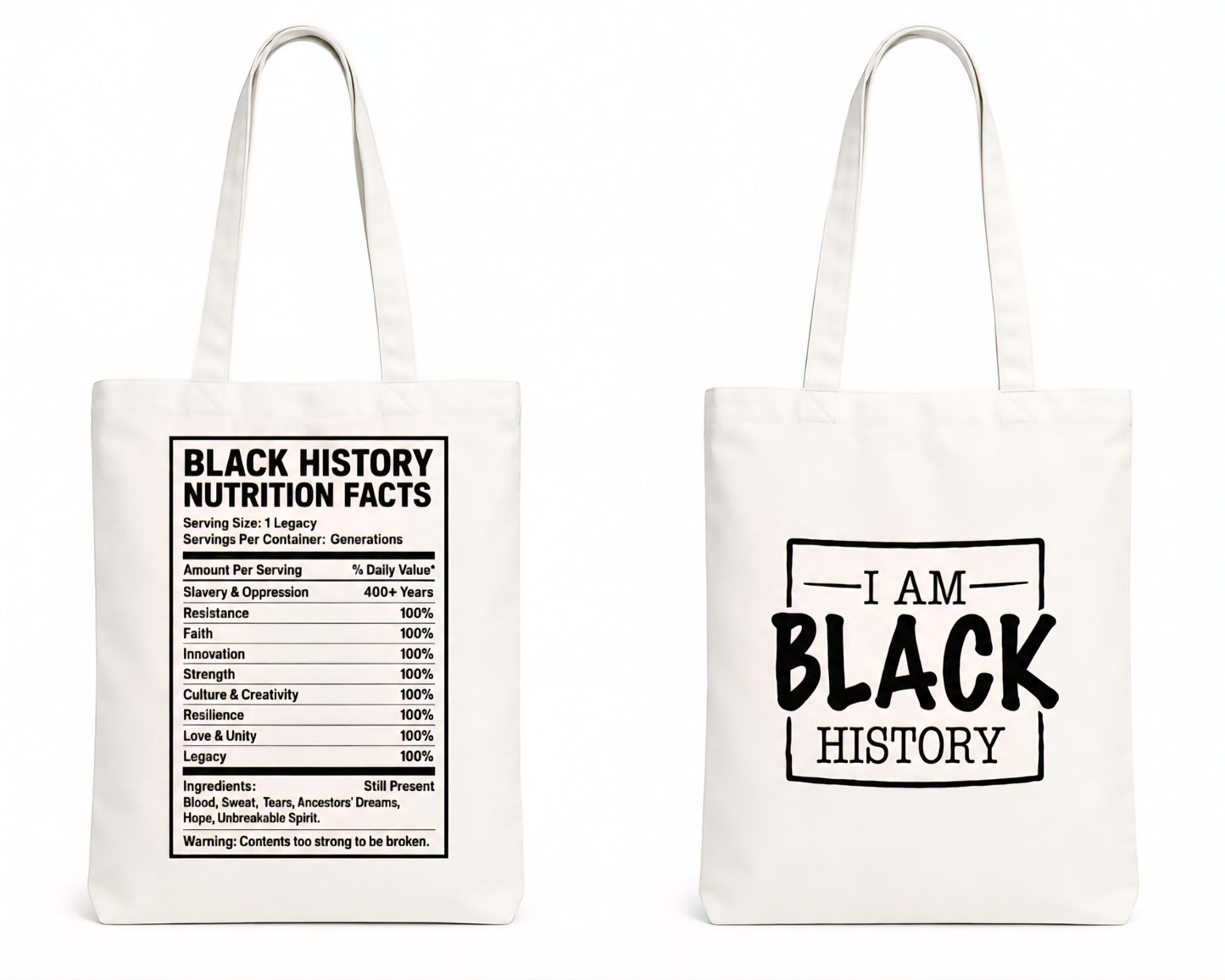 Black History Nutrition Facts Tote Bag - With or without eyelets