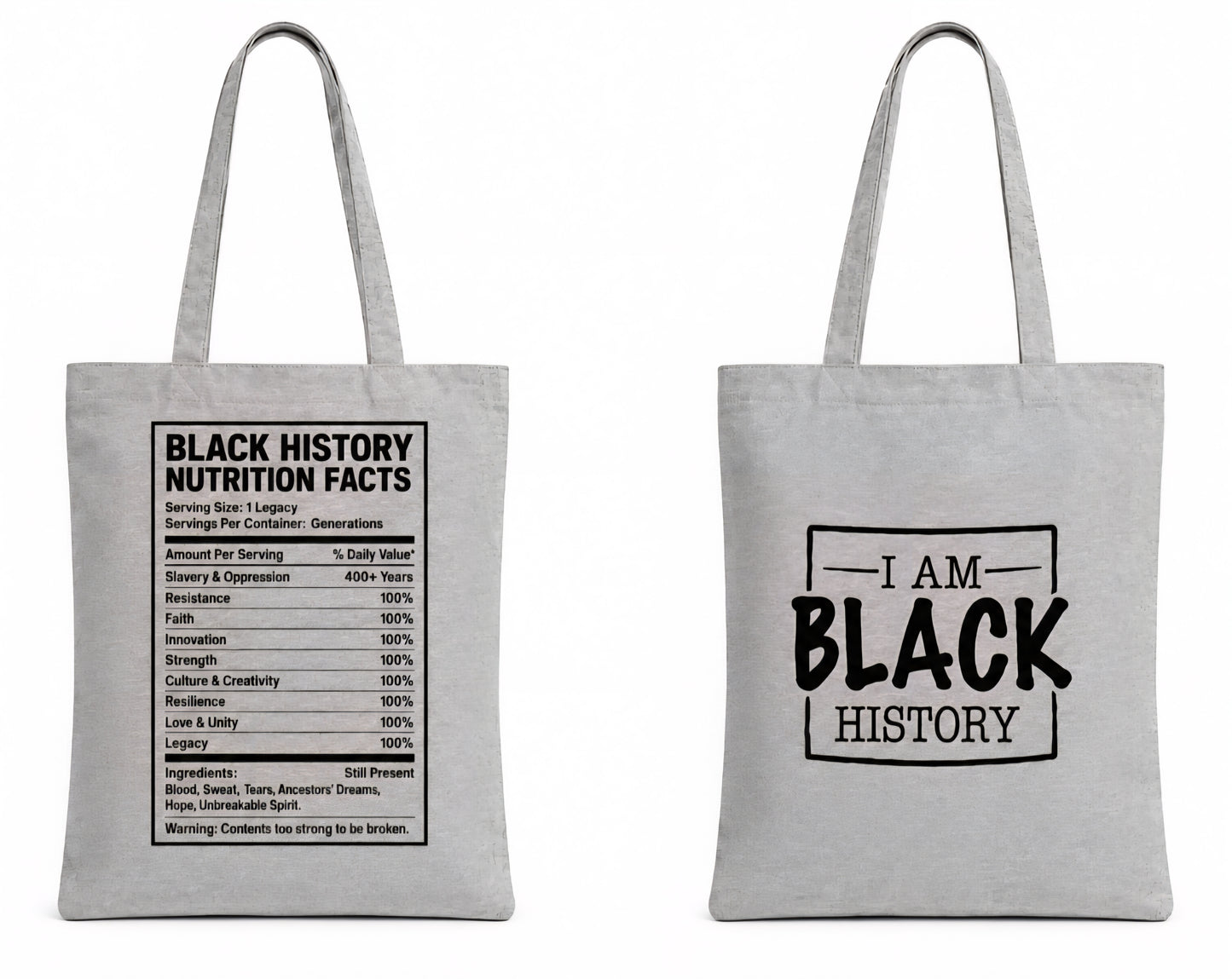 Black History Nutrition Facts Tote Bag - With or without eyelets