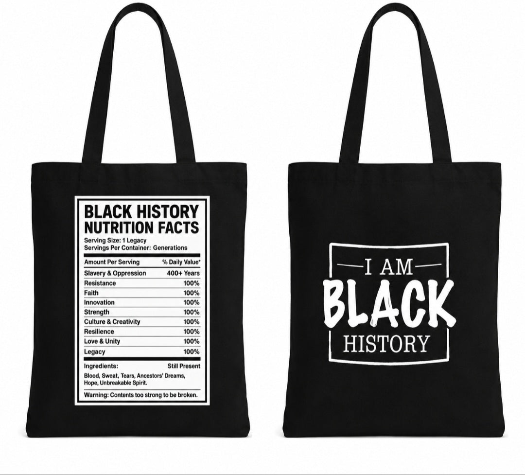 Black History Nutrition Facts Tote Bag - With or without eyelets